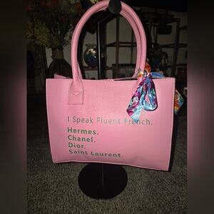 Pink Statement Tote Bag with Scarf NO BRAND EUC